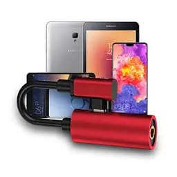 Адаптер-перехідник Smart Type-C для заряджання телефона та під'єднання навушників Mini Jack 3.5 мм LA002 червоний - мініатюра 3