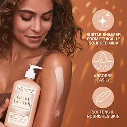 Молочко для тіла з шиммером "Бергамот та Тепла Ваніль" Glow Getter Shimmer Herbal Body Moisturizer Bergamot & Warm Vanilla Hempz 500 мл (8104-03) - мініатюра 3