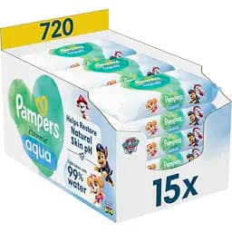 Набір дитячі вологі серветки Pampers Harmonie Aqua Щенячий Патруль 720 шт. (15 уп. по 48 шт.)