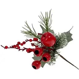 Ветка для декора 26 см Искусственные материалы для декора и флористики с ягодами и шишками Красный
