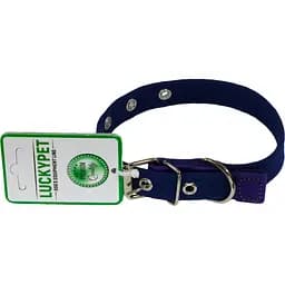 Ошейник брезентовый одинарный Lucky Pet, с кожей, 17-41х2,5 см, синий