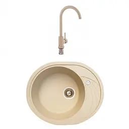 Гранітна мийка з краном овальної форми WIZ № 4 580х470 мм (Бежева)