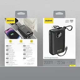 УМБ Dudao 20000mAh K14+ 22,5W PD,QC USB-A,USB-C In/Out,with built-in USB-C/Lightning cables Black - мініатюра 3