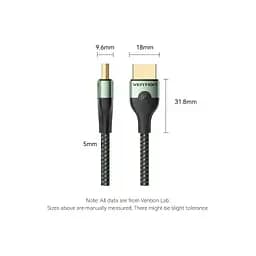 Кабель мультимедійний HDMI M to HDMI M 1.0m 8K ultra thin cotton braided green Vention (ALOGF) - мініатюра 2
