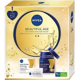 Набір жіночий Nivea Beautiful Age 2023: Денний крем для обличчя проти зморшок і ревіталізація 55+ 50 мл + Нічний крем для обличчя проти зморшок і ревіталізація 55+ 50 мл
