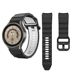 Ремінець для Samsung Galaxy Watch 6 40mm 6 44mm - чорно-білий ширина кріплення 20мм силікон Watchbands Ribbed (W11-8WB73768027) - мініатюра 4