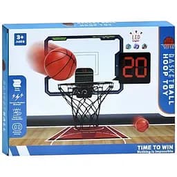 Баскетбольное кольцо MR 1519 с щитом 41×31 см, металлическим кольцом, интерактивным табло и мячом, бело-синие