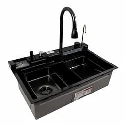 Кухонна мийка CM 75x46C PVD чорна Platinum Handmade Водоспад (декор), Decor - мініатюра 6