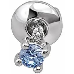 Серебряная моносерьга пуссета с фианитом. 3004.9С Синий (топаз)