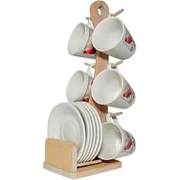 Набір чашок з блюдцями Krauff Village на дерев`яній підставці 150 мл 12 шт. (24-269-004)