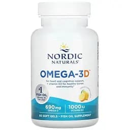 Риб'ячий жир Омега-3Д Nordic Naturals Omega-3D 1000 мг 60 капсул смак лимона (NOR-01761)