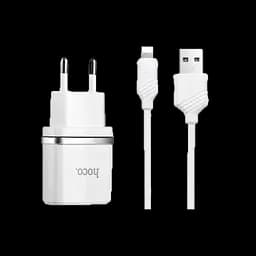 Адаптер живлення 2 USB Hoco C12 + Юсб кабель для iPhone набір білий 6957531047766 - мініатюра 3
