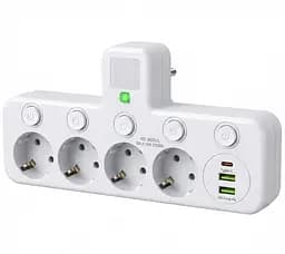 Мережевий фільтр-адаптер Voltronic UL8625 7-in-1, 4x220V-2500W, 2xUSB, 1xType-C PD