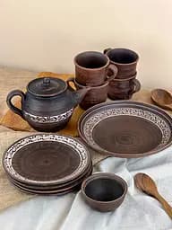 Столовий сервіз керамічного (глиняного) посуду для чаювання на 4 чоловік Ангоб