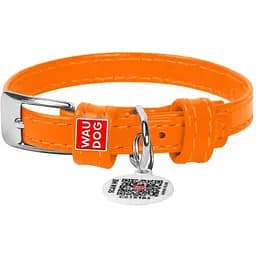 Нашийник для собак Waudog Glamour, шкіряний, з QR паспортом, 18-21х0,9 см, помаранчевий