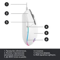 Мишка Logitech G102 Lightsync White (910-005824) - мініатюра 6