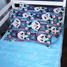 Простирадло Mirson 17-0722 Tiny Panda 110х160 см бязь блакитне (2200010687040)