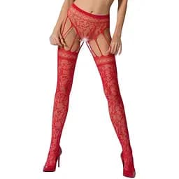 Еротичні колготки-бодістокінг Passion S003 red імітація мереживних панчох та трусиків S/M/L
