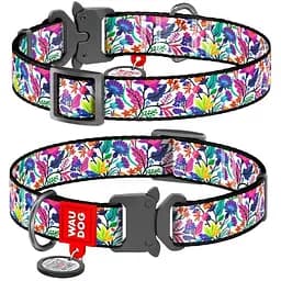 Нашийник для собак Waudog Nylon нейлоновий c QR паспортом, малюнок Чарівні квіти, металева пряжка-фастекс, S, Ш 15 мм, Дов 23-35 см