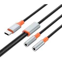 Адаптер XO NB-R269B Couple Cable Type-c to Dual 3.5 Female Adapter 1.2 м Черный