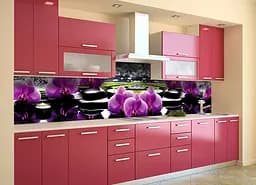 Кухонний фартух Фіолетові орхідеї для кухні ПВХ наклейка Квіти каміння Чорний 60х300 см Happy Pocket Z180459
