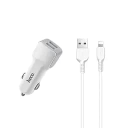 Автомобильное зарядное устройство Hoco Z23 2 USB белый + кабель USB to Lightning