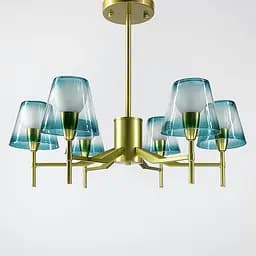 Стельова люстра у золотому каркасі із бірюзовими плафонами Line.F Кількість ламп 6
