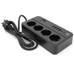 Сетевой фильтр-удлинитель Voltronic G-13, 3000W, 4 Socket + 4 USB 3,2А + 2 Type-C, 2м, Black - мініатюра 2