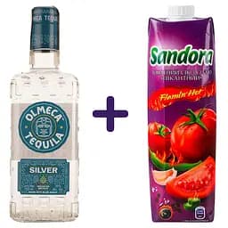 Набір Текіла Olmeca Silver, 35%, 0.7 л + Сік Sandora Томатний  Пікантний з м'якоттю і сіллю 950 мл