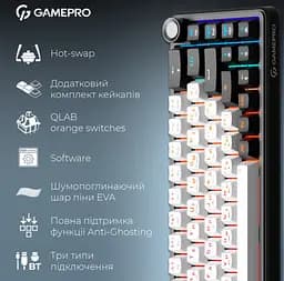 Клавиатура беспроводная игровая механическая GamePro MK-210-B Pro Black-White QLAB Orange Switches Hot-Swap - мініатюра 2