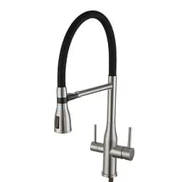 Смеситель для кухни на две воды Gappo G4399-75 гибкий излив нержавеющая сталь сатин/черный Нержавеющая сталь