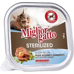 Вологий корм для стерилізованих котів Migliorgatto Sterilized з блакитною рибою та креветками 100 г