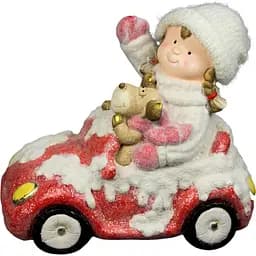 Декоративна новорічна фігурка Devilon Дівчинка на автомобілі 41.5х24.5х35.5 см (920050)