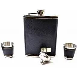 Фляга с рюмками и воронкой в подарочной упаковке черная 19х17х4 см