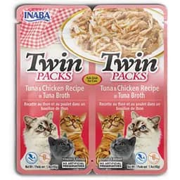 Лакомство пауч Inaba Twin Packs для кошек с тунцем и курицей в тунцевом бульоне 2x40 г