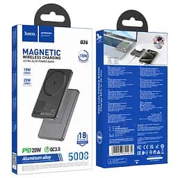 Зовнішній акумулятор HOCO Q26 Joy PD20W magnetic fast charging power bank(5000mAh) metal gray (6942007624039) - мініатюра 2