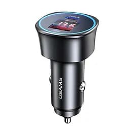 Адаптер автомобильный USAMS Dual Ports Digital Display Fast Car Charger US-CC146 C26 1USB/1Type-C, 3A/95W, QC/PD|