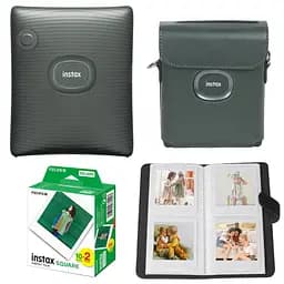 Подарунковий набір фотопринтер Fujifilm Instax SQ Link Green, Фотопапір 20 шт, Чохол, Фотоальбом на 80 фото Зелений