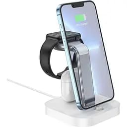 Бездротовий зарядний пристрій Hoco Graceful Magsafe 3in1 Wireless Fast Charger 15W CW43 White [97882] - мініатюра 2