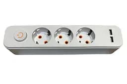 Колодка электрическая 3 гнезда с заземлением, кнопкой вкл + 2 USB (ABS-пластик) (конт.группа медь) MODERN LUMANO