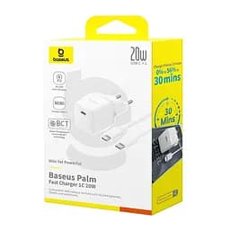Мережевий зарядний пристрій Baseus Palm Fast Charger 1C 20W EU Moon білий (with Baseus Mini білий Cable USB-C to USB-C 60W - мініатюра 2