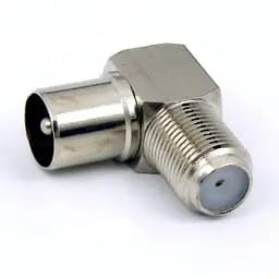 Переходник штекер папа антенный TV гнездо мама антенный F угловой корпус металл медь