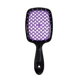 Щетка для волос массажная продувная Superbrush Plus Hollow Comb прямоугольная, Черная с фиолетовым
