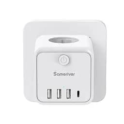 Зарядний пристрій Sameriver 7-в-1 з USB-портом Cube, 3 розетки та 1 USB-порт типу A з 3 USB-портами типу C