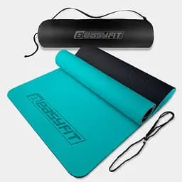 Коврик для йоги и фитнеса TPE+TC 6 мм двухслойный + Чехол мятный-черный EasyFit fit0025072
