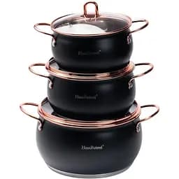 Набор кастрюль Haus Roland из нержавеющей стали 6,1/2,6/3,6 л, черный HP33525B