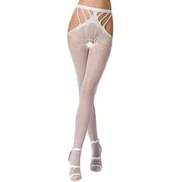 Еротичні колготки-бодістокінг Passion S001 white з доступом та з відкритими стегнами S/M/L