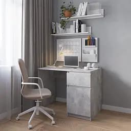 Комп’ютерний стіл Vays R-18 Бетон-Білі планки, письмовий з тумбою праворуч, без ручок, ЛДСП, 100×60×75 см - для дому та офісу