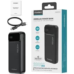 УМБ Choetech 20000mAh 22.5W PD,QC3.0 2USB-A+USB-C In/Out Black - мініатюра 3
