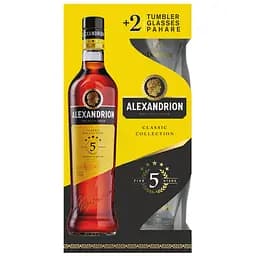 Міцний алкогольний напій Alexandrion 5 зірок, 37,5%, 0,7 л + 2 склянки
